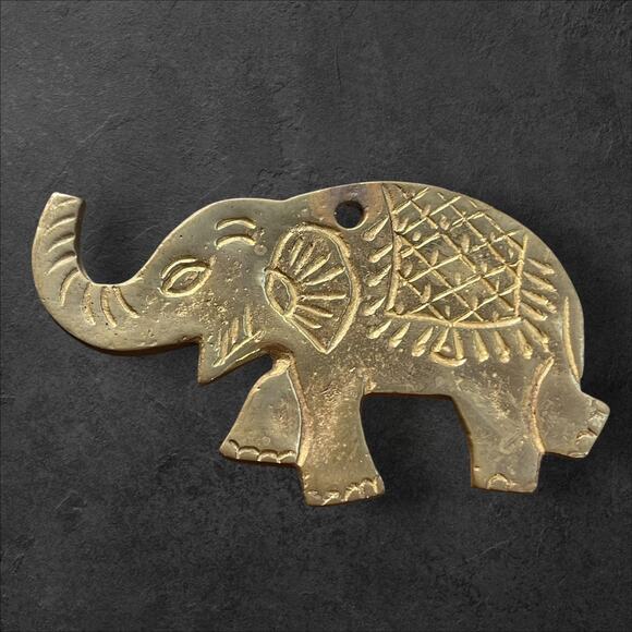 Vintage Heavy Brass Double-sided Elephant Christmas Holiday Ornament Zoo Wild - Picture 2 of 10